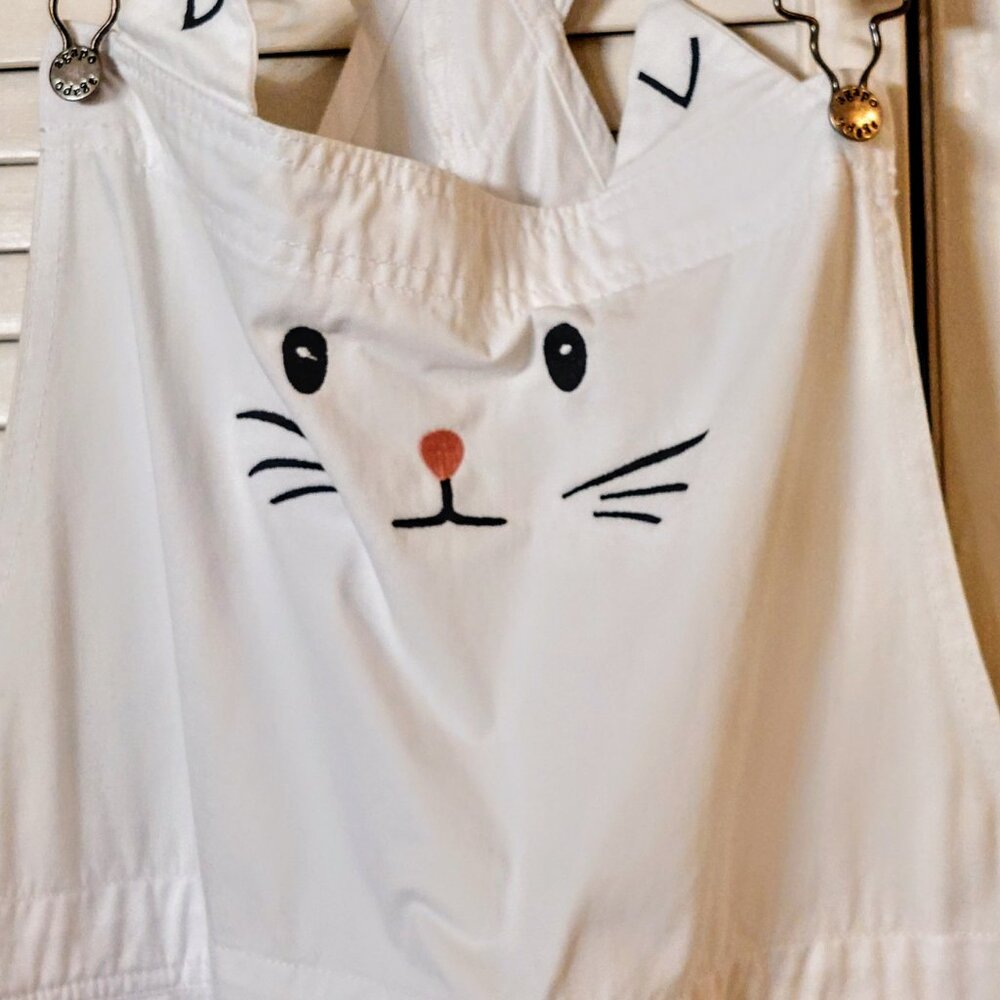 Agapo White Kitty Cat Wide Leg White Denim Overalls - Picture 2 of 8